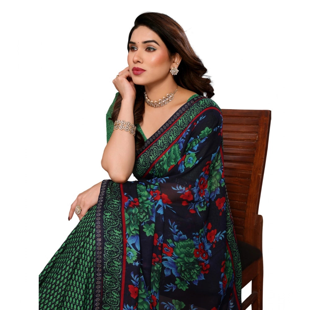 Generic Women's Georgette Printed Saree With Unstitched Blouse 5.5Mtr (Green)
