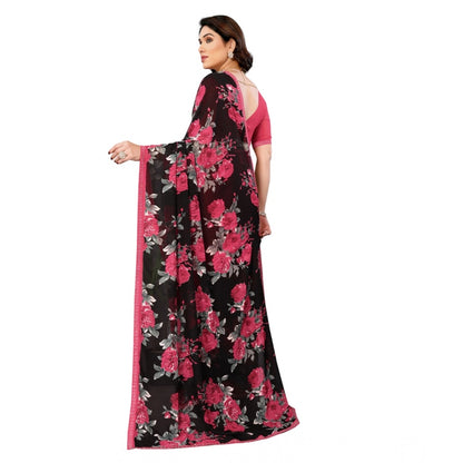 Generic Women's Georgette Printed Saree With Unstitched Blouse 5.5Mtr (Pink)