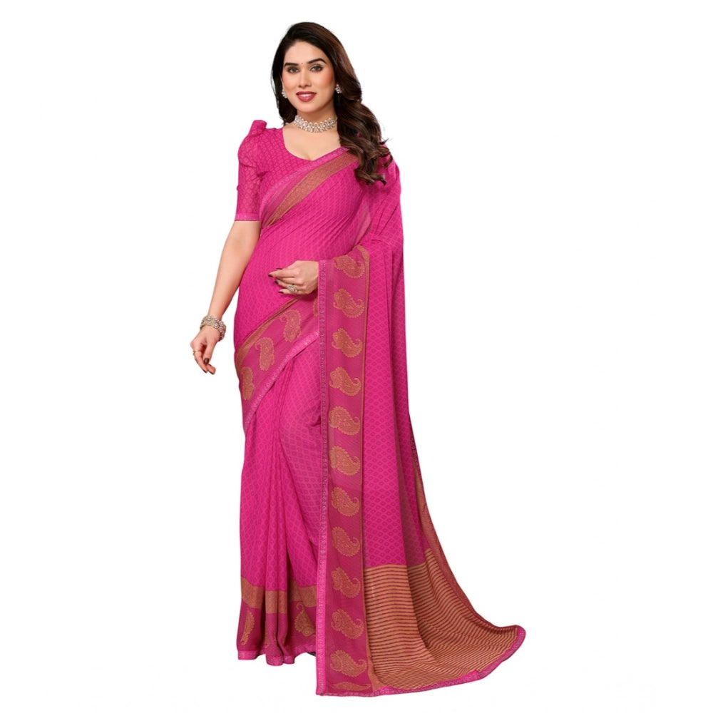 Generic Women's Georgette Printed Saree With Unstitched Blouse 5.5Mtr (Pink)