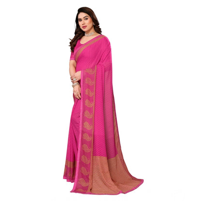 Generic Women's Georgette Printed Saree With Unstitched Blouse 5.5Mtr (Pink)
