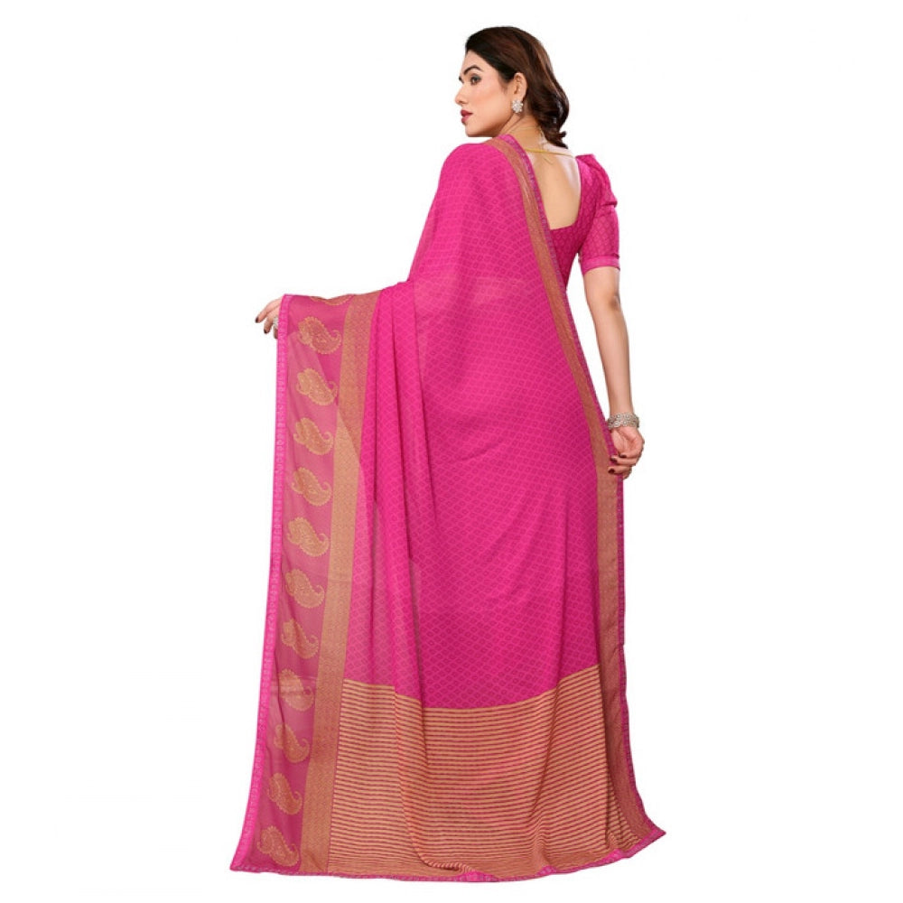 Generic Women's Georgette Printed Saree With Unstitched Blouse 5.5Mtr (Pink)