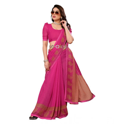 Generic Women's Georgette Printed Saree With Unstitched Blouse 5.5Mtr (Pink)