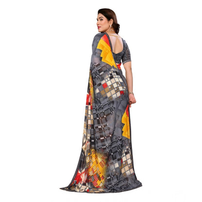 Generic Women's Georgette Printed Saree With Unstitched Blouse 5.5Mtr (Multicolor)