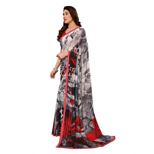Generic Women's Georgette Printed Saree With Unstitched Blouse 5.5Mtr (Red)