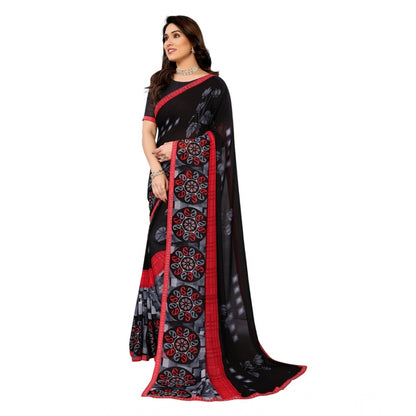 Generic Women's Georgette Printed Saree With Unstitched Blouse 5.5Mtr (Black)