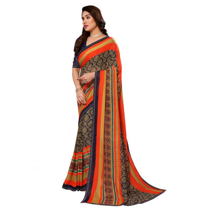 Generic Women's Georgette Printed Saree With Unstitched Blouse 5.5Mtr (Orange)