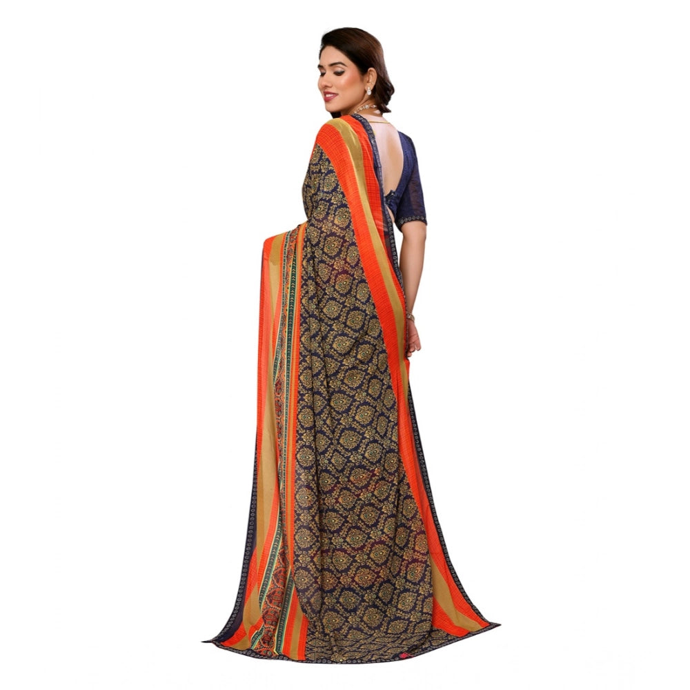 Generic Women's Georgette Printed Saree With Unstitched Blouse 5.5Mtr (Orange)