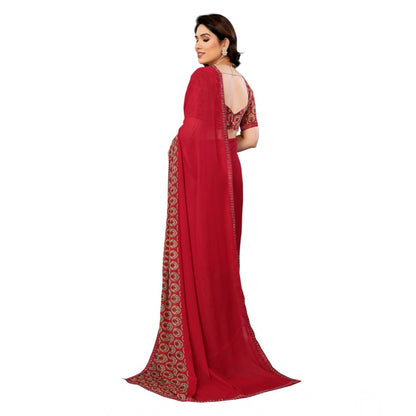 Generic Women's Georgette Printed Saree With Unstitched Blouse 5.5Mtr (Red)