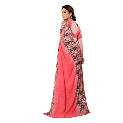 Generic Women's Georgette Printed Saree With Unstitched Blouse 5.5Mtr (Pink)