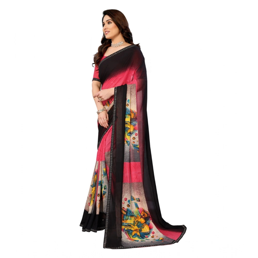 Generic Women's Georgette Printed Saree With Unstitched Blouse 5.5Mtr (Multicolor)