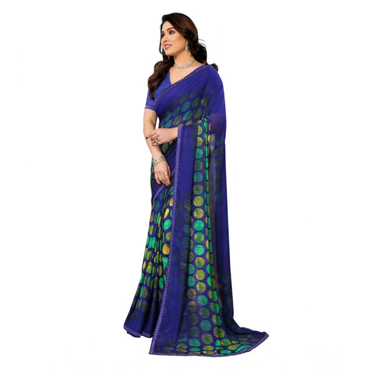 Generic Women's Georgette Printed Saree With Unstitched Blouse 5.5Mtr (Blue)