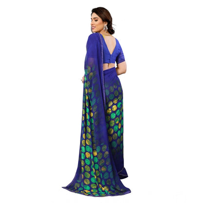 Generic Women's Georgette Printed Saree With Unstitched Blouse 5.5Mtr (Blue)