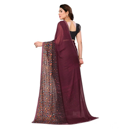 Generic Women's Georgette Printed Saree With Unstitched Blouse 5.5Mtr (Maroon)