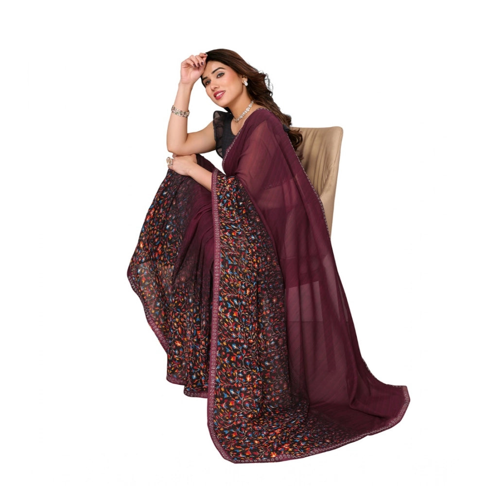 Generic Women's Georgette Printed Saree With Unstitched Blouse 5.5Mtr (Maroon)