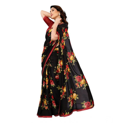 Generic Women's Georgette Printed Saree With Unstitched Blouse 5.5Mtr (Black)