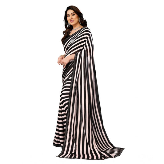 Generic Women's Georgette Printed Saree With Unstitched Blouse 5.5Mtr (Black)
