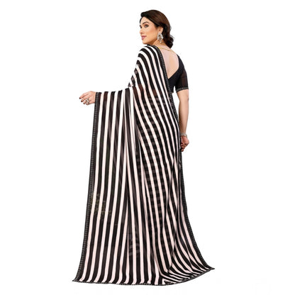 Generic Women's Georgette Printed Saree With Unstitched Blouse 5.5Mtr (Black)