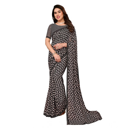 Generic Women's Georgette Printed Saree With Unstitched Blouse 5.5Mtr (Black)