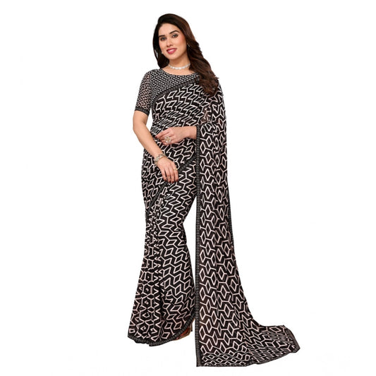 Generic Women's Georgette Printed Saree With Unstitched Blouse 5.5Mtr (Black)