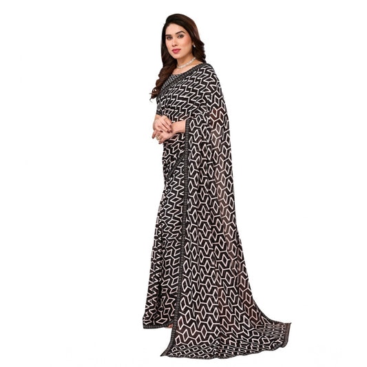 Generic Women's Georgette Printed Saree With Unstitched Blouse 5.5Mtr (Black)