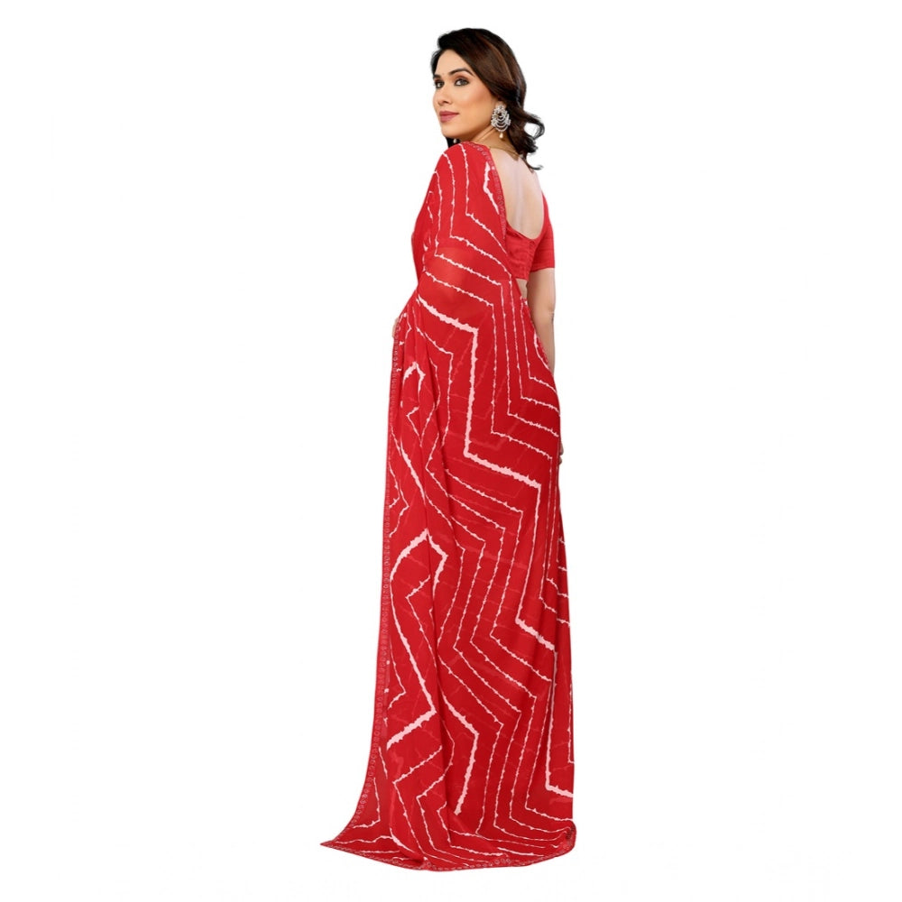 Generic Women's Georgette Printed Saree With Unstitched Blouse 5.5Mtr (Red)