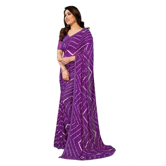 Generic Women's Georgette Printed Saree With Unstitched Blouse 5.5Mtr (Purple)