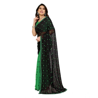 Generic Women's Georgette Printed Saree With Unstitched Blouse 5.5Mtr (Black-Green)
