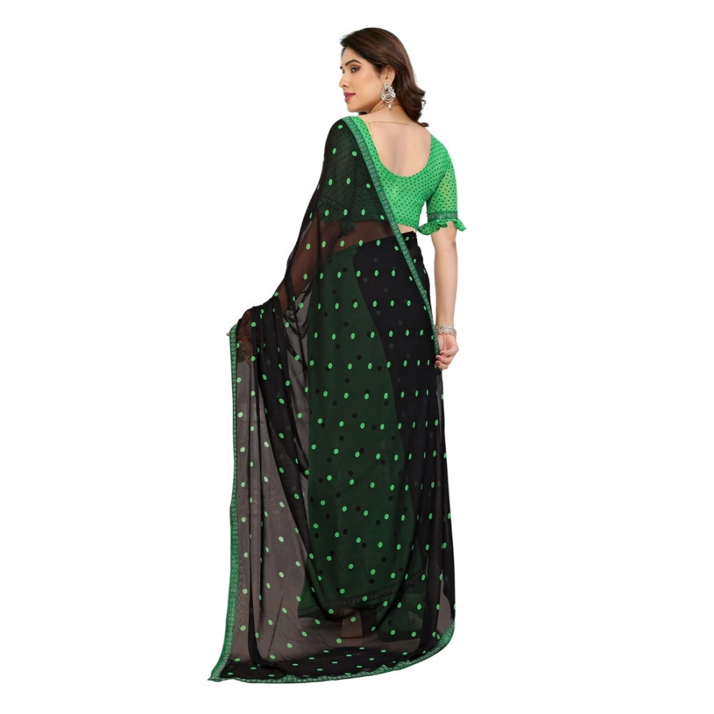 Generic Women's Georgette Printed Saree With Unstitched Blouse 5.5Mtr (Black-Green)