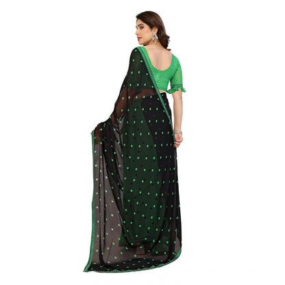 Generic Women's Georgette Printed Saree With Unstitched Blouse 5.5Mtr (Black-Green)
