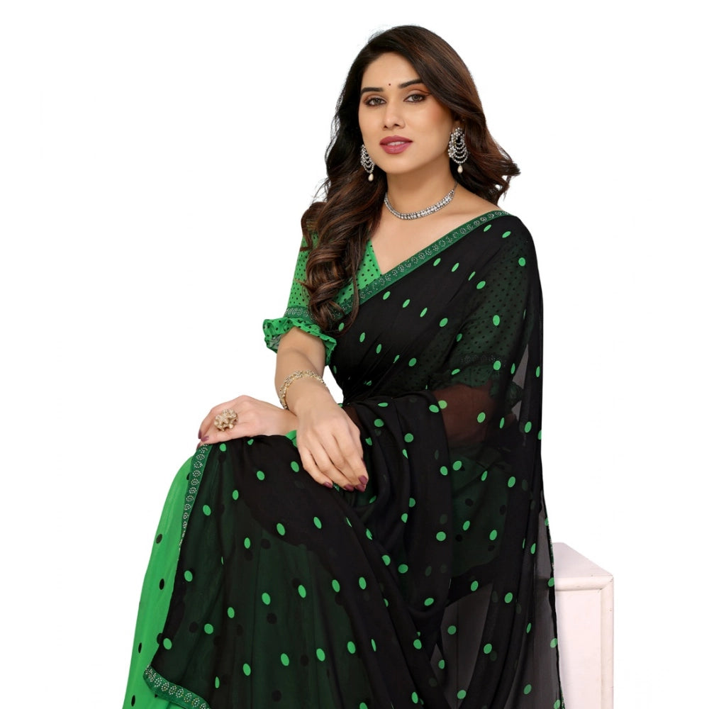 Generic Women's Georgette Printed Saree With Unstitched Blouse 5.5Mtr (Black-Green)