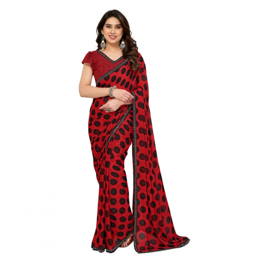 Generic Women's Georgette Printed Saree With Unstitched Blouse 5.5Mtr (Red)