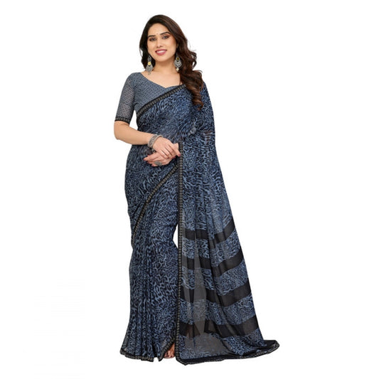 Generic Women's Georgette Printed Saree With Unstitched Blouse 5.5Mtr (Grey)