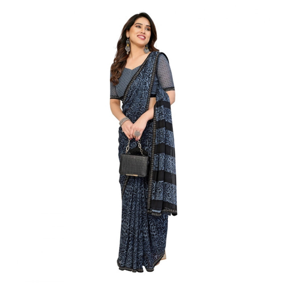 Generic Women's Georgette Printed Saree With Unstitched Blouse 5.5Mtr (Grey)