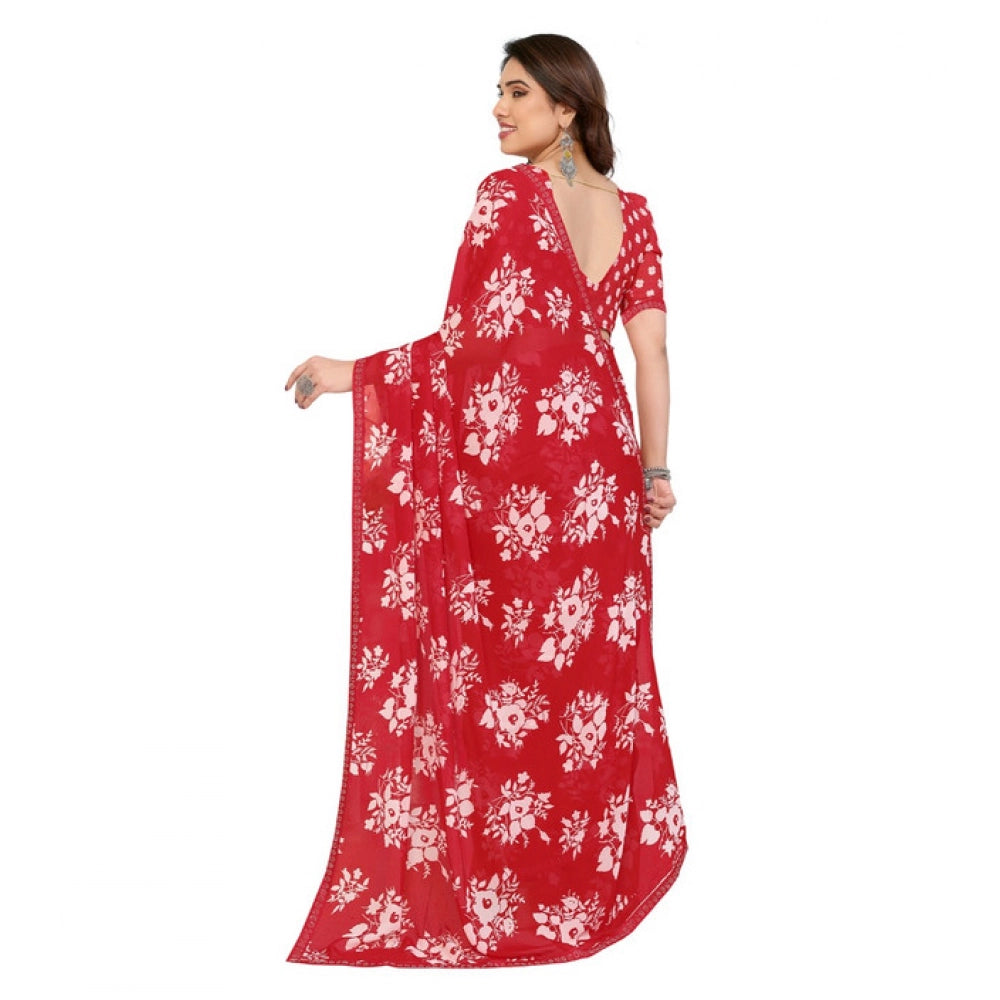 Generic Women's Georgette Printed Saree With Unstitched Blouse 5.5Mtr (Red)