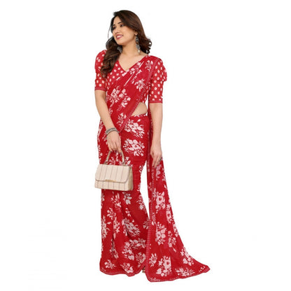 Generic Women's Georgette Printed Saree With Unstitched Blouse 5.5Mtr (Red)