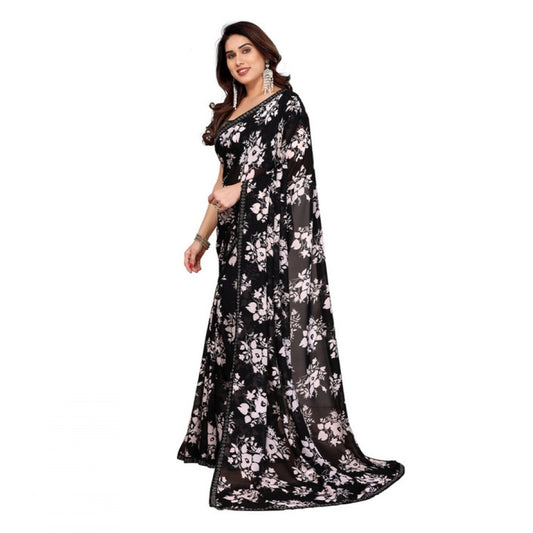 Generic Women's Georgette Printed Saree With Unstitched Blouse 5.5Mtr (Black)