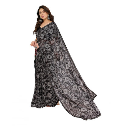 Generic Women's Georgette Printed Saree With Unstitched Blouse 5.5Mtr (Black)