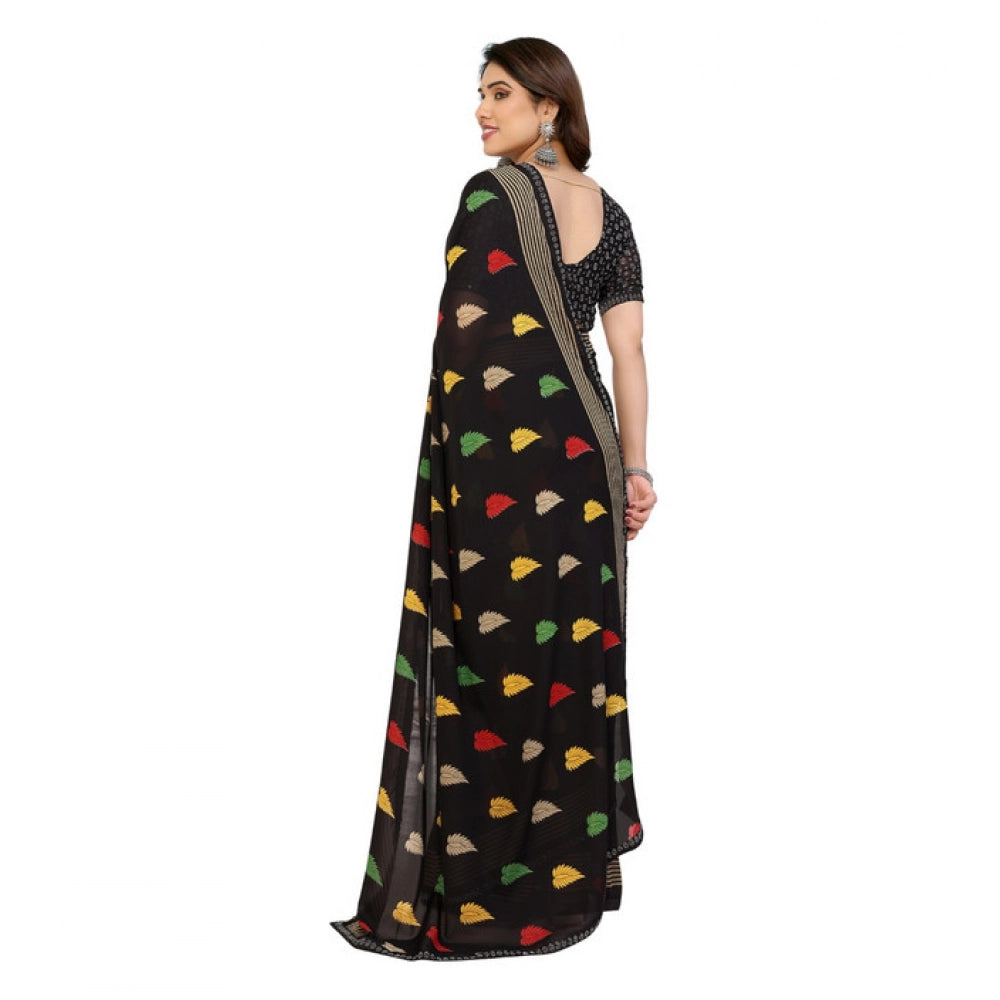 Generic Women's Georgette Printed Saree With Unstitched Blouse 5.5Mtr (Black)