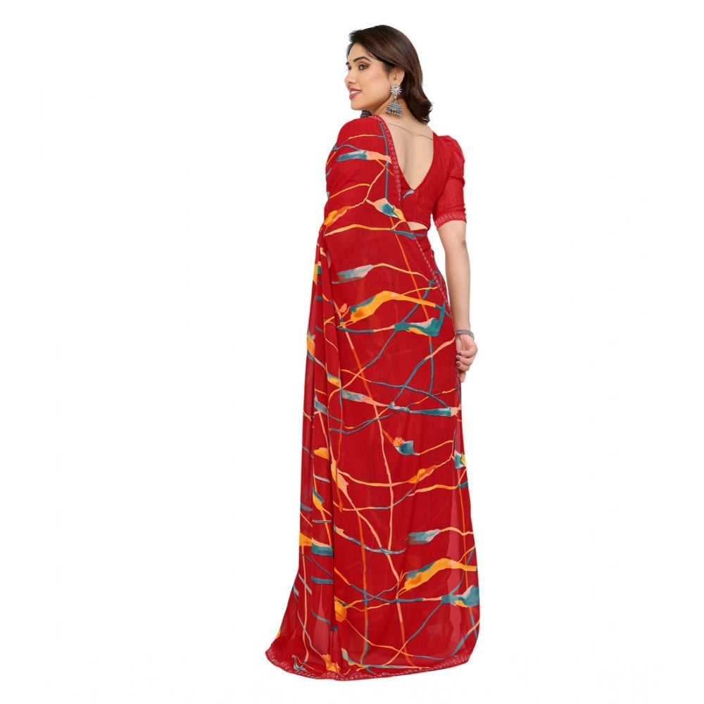 Generic Women's Georgette Printed Saree With Unstitched Blouse 5.5Mtr (Red)
