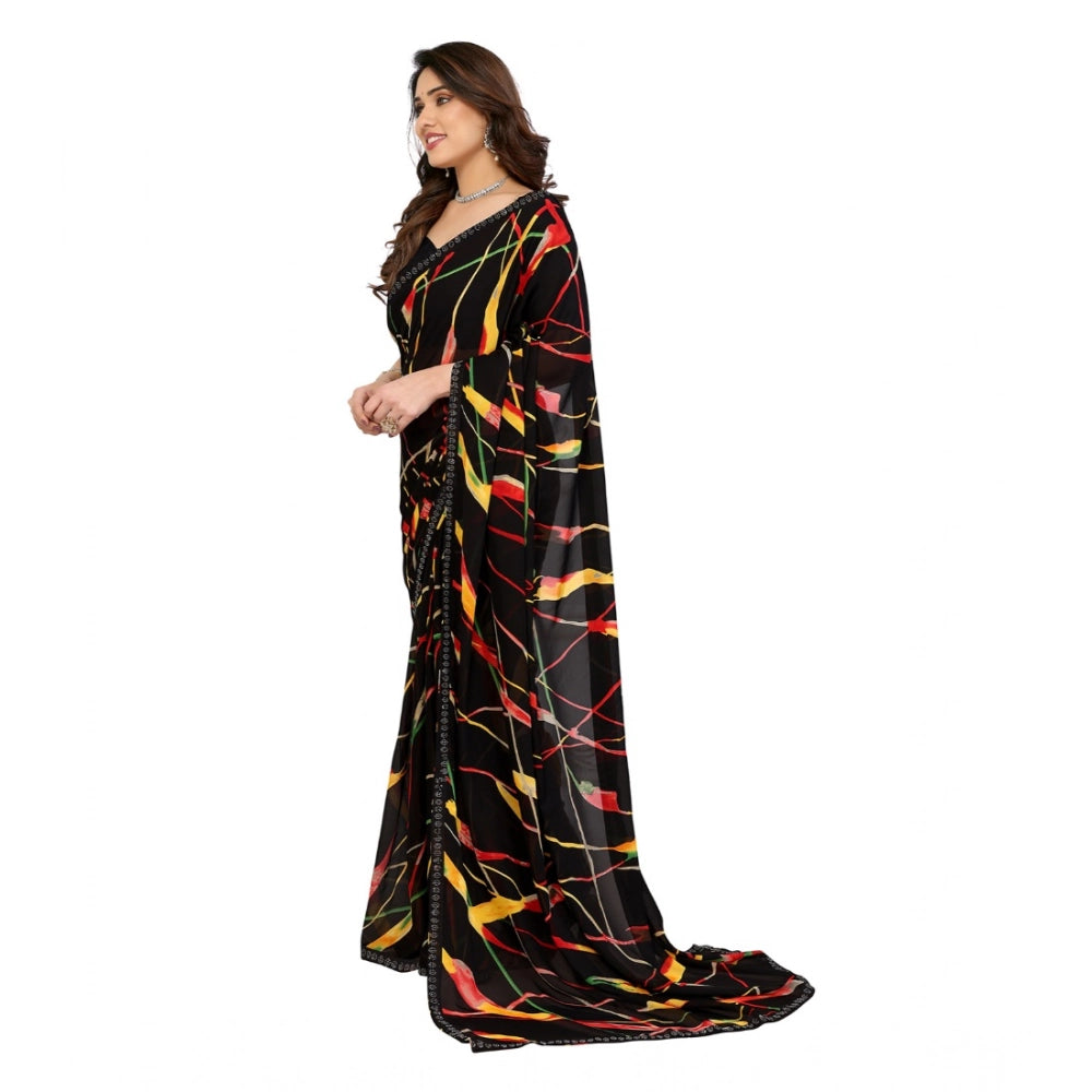 Generic Women's Georgette Printed Saree With Unstitched Blouse 5.5Mtr (Black)