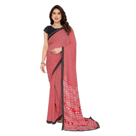 Generic Women's Georgette Printed Saree With Unstitched Blouse 5.5Mtr (Red)