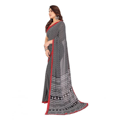 Generic Women's Georgette Printed Saree With Unstitched Blouse 5.5Mtr (Black)