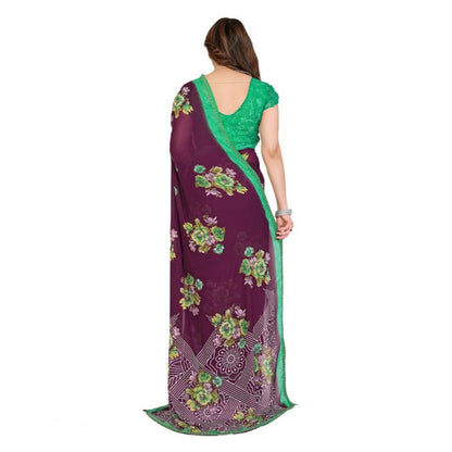 Generic Women's Georgette Printed Saree With Unstitched Blouse 5.5Mtr (Maroon)