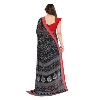 Generic Women's Georgette Printed Saree With Unstitched Blouse 5.5Mtr (Black)