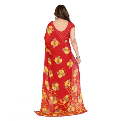 Generic Women's Georgette Printed Saree With Unstitched Blouse 5.5Mtr (Orange)