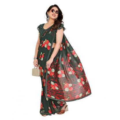 Generic Women's Georgette Printed Saree With Unstitched Blouse 5.5Mtr (Green)
