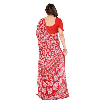 Generic Women's Georgette Printed Saree With Unstitched Blouse 5.5Mtr (Red)