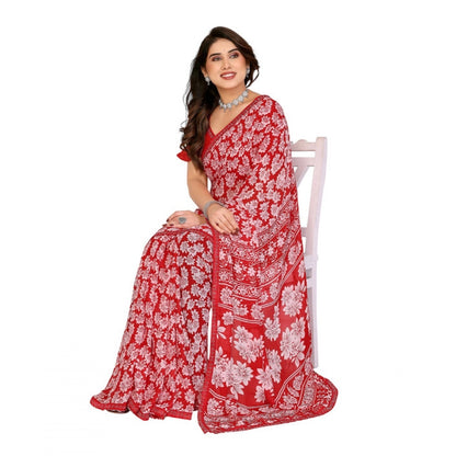 Generic Women's Georgette Printed Saree With Unstitched Blouse 5.5Mtr (Red)