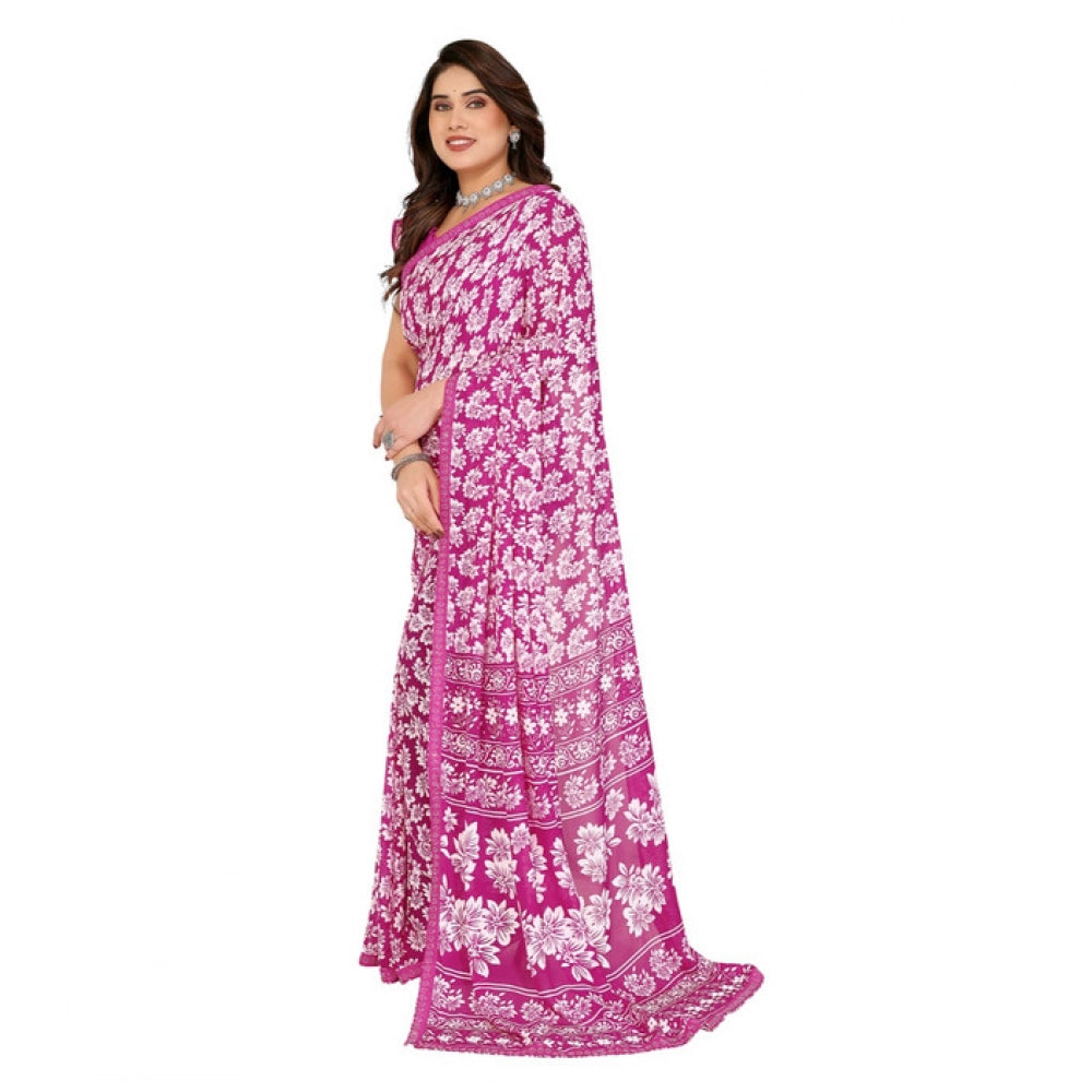 Generic Women's Georgette Printed Saree With Unstitched Blouse 5.5Mtr (Pink)