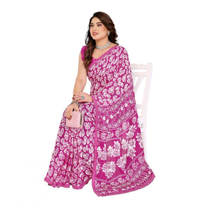 Generic Women's Georgette Printed Saree With Unstitched Blouse 5.5Mtr (Pink)
